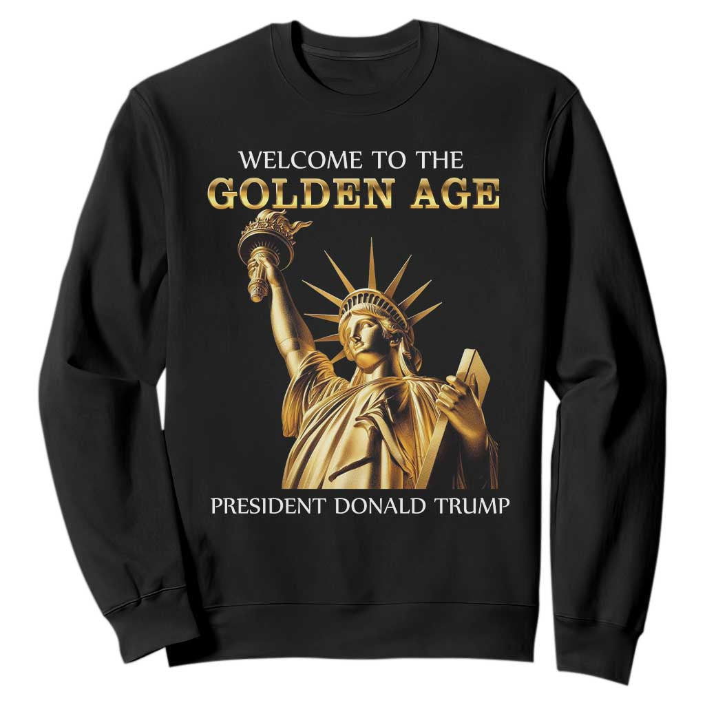 Funny Trump 2025 Welcome To The Golden Age Sweatshirt Golden Statue Of Liberty TS11 Black Print Your Wear