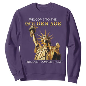 Funny Trump 2025 Welcome To The Golden Age Sweatshirt Golden Statue Of Liberty TS11 Purple Print Your Wear