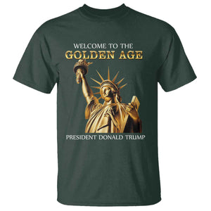 Funny Trump 2025 Welcome To The Golden Age T Shirt Golden Statue Of Liberty TS11 Dark Forest Green Print Your Wear