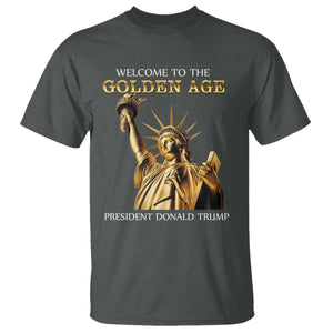 Funny Trump 2025 Welcome To The Golden Age T Shirt Golden Statue Of Liberty TS11 Dark Heather Print Your Wear