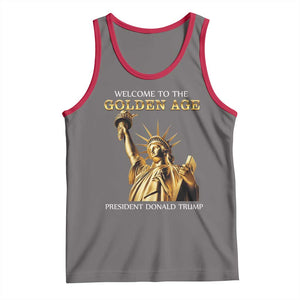 Funny Trump 2025 Welcome To The Golden Age Tank Top Golden Statue Of Liberty TS11 Deep Heather Red Print Your Wear
