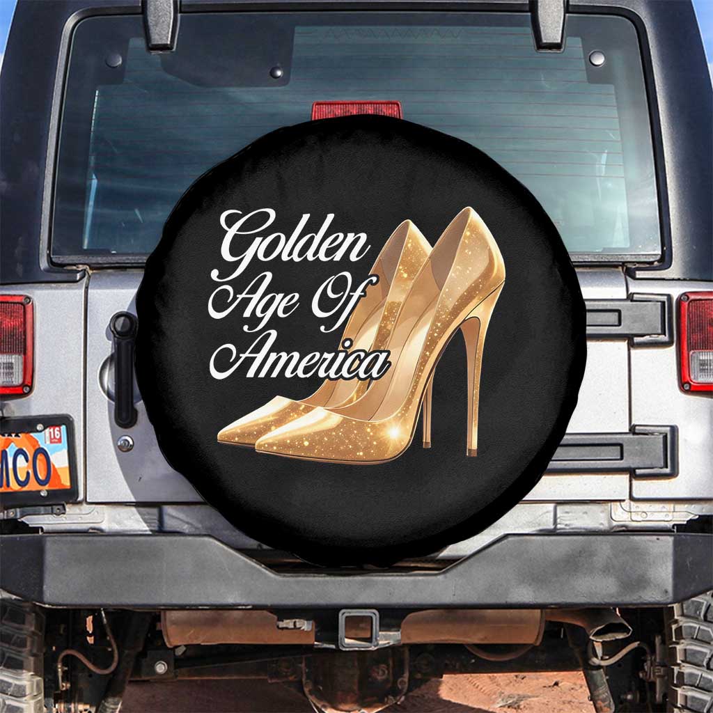 Trump Girl 2025 Golden Age Of American Spare Tire Cover Gold High Heels TS11 No hole Black Print Your Wear