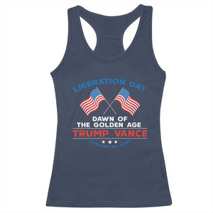 Trump Vance Liberation Day 2025 Racerback Tank Top Dawn Of The Golden Age American Flag TS11 Navy Print Your Wear
