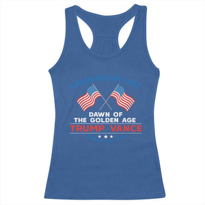 Trump Vance Liberation Day 2025 Racerback Tank Top Dawn Of The Golden Age American Flag TS11 Royal Blue Print Your Wear