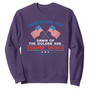 Trump Vance Liberation Day 2025 Sweatshirt Dawn Of The Golden Age American Flag TS11 Purple Print Your Wear