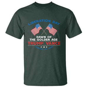 Trump Vance Liberation Day 2025 T Shirt Dawn Of The Golden Age American Flag TS11 Dark Forest Green Print Your Wear