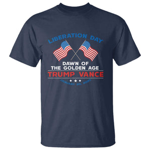 Trump Vance Liberation Day 2025 T Shirt Dawn Of The Golden Age American Flag TS11 Navy Print Your Wear