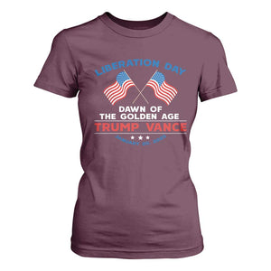 Trump Vance Liberation Day 2025 T Shirt For Women Dawn Of The Golden Age American Flag TS11 Maroon Print Your Wear