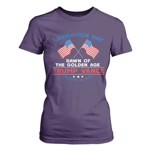 Trump Vance Liberation Day 2025 T Shirt For Women Dawn Of The Golden Age American Flag TS11 Purple Print Your Wear