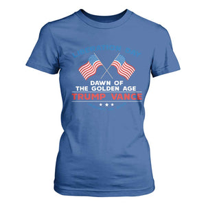 Trump Vance Liberation Day 2025 T Shirt For Women Dawn Of The Golden Age American Flag TS11 Royal Blue Print Your Wear