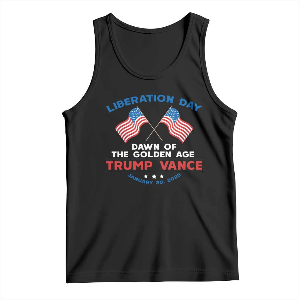 Trump Vance Liberation Day 2025 Tank Top Dawn Of The Golden Age American Flag TS11 Black Print Your Wear