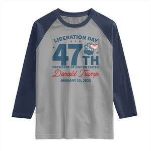 Trump Vance Liberation Day 2025 Raglan Shirt 47TH President Of United States Statue Of Liberty TS11 Sport Gray Navy Print Your Wear