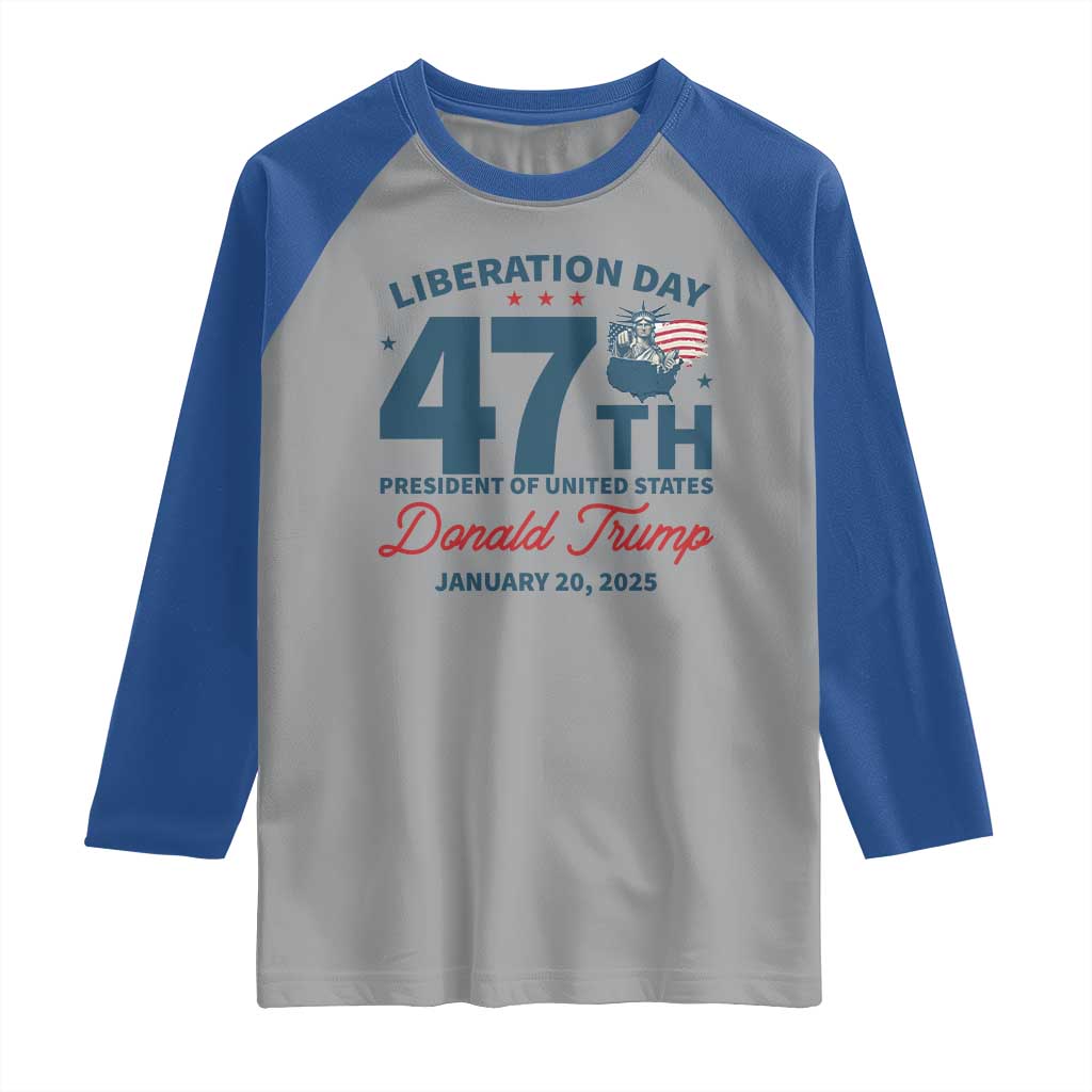 Trump Vance Liberation Day 2025 Raglan Shirt 47TH President Of United States Statue Of Liberty TS11 Sport Gray Royal Print Your Wear