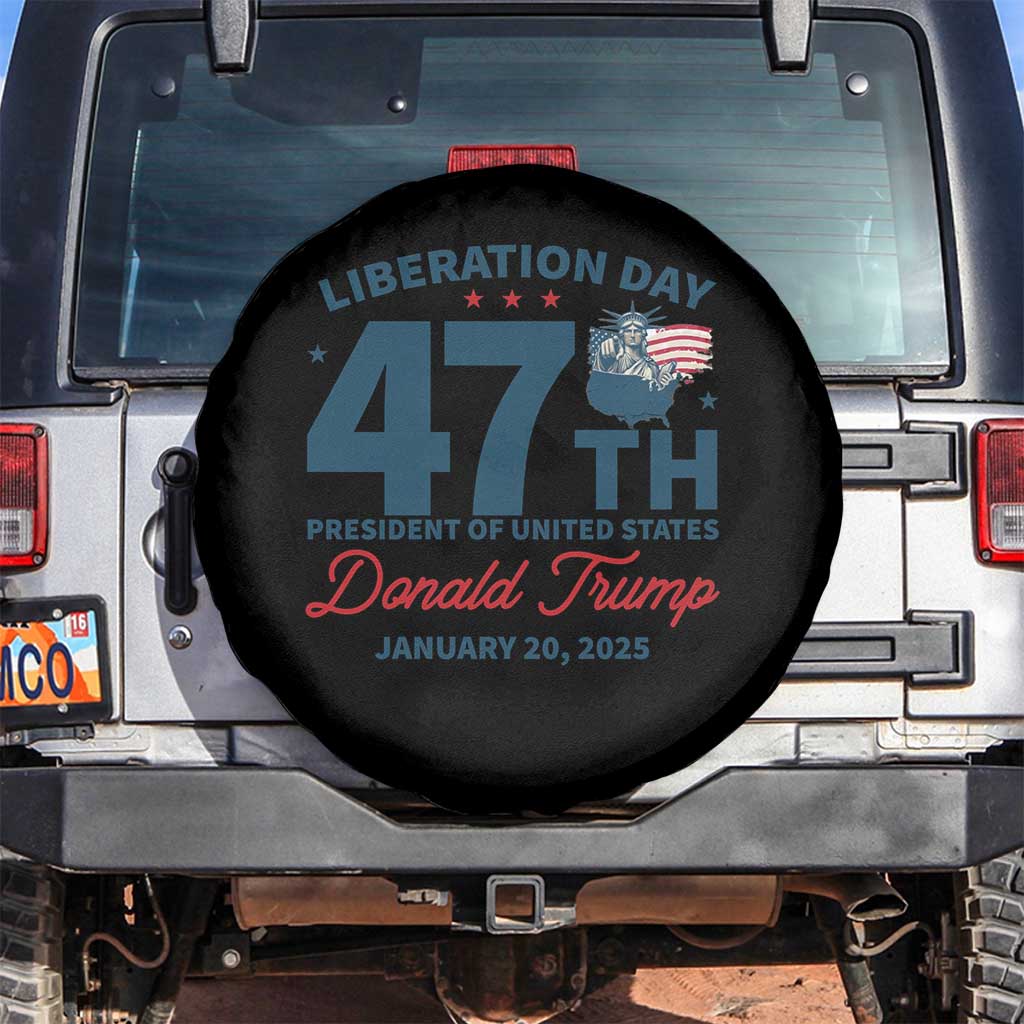 Trump Vance Liberation Day 2025 Spare Tire Cover 47TH President Of United States Statue Of Liberty TS11 No hole Black Print Your Wear
