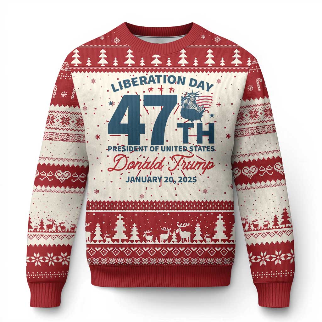 Trump Vance Liberation Day 2025 Ugly Christmas Sweater 47TH President Of United States Statue Of Liberty TS11 Red Print Your Wear