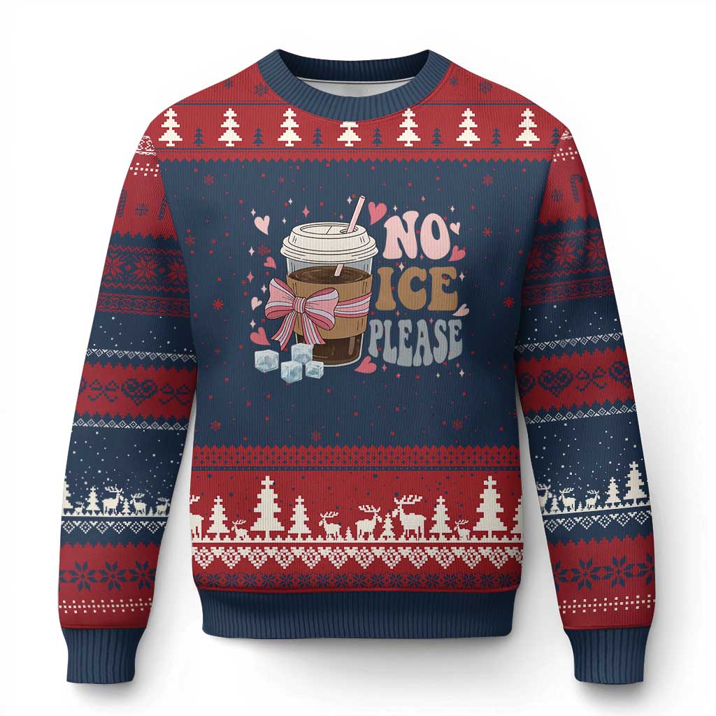 No Ice Please Ugly Christmas Sweater Funny Coffee Lover Anti Ice Satire TS11 Navy Red Print Your Wear