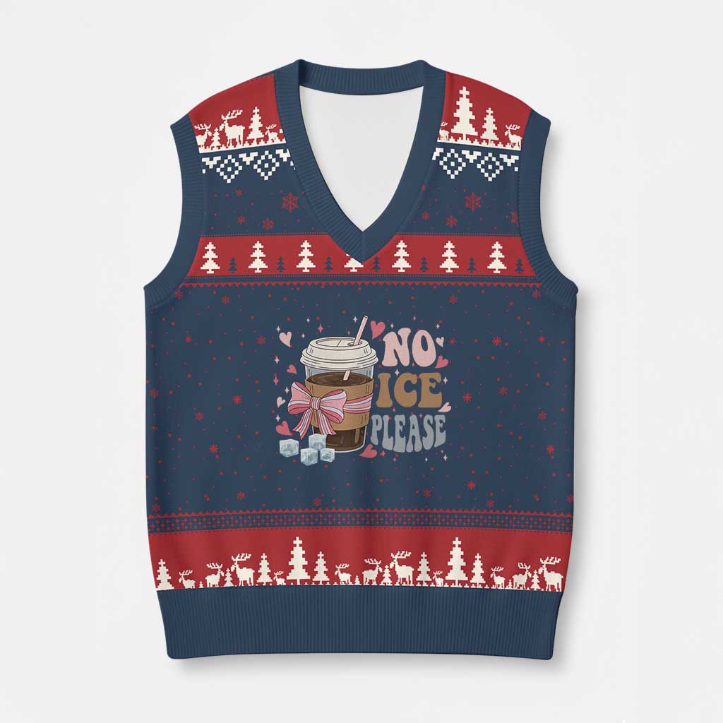 No Ice Please V-Neck Knit Sweater Vest Funny Coffee Lover Anti Ice Satire TS11 Navy Red Print Your Wear