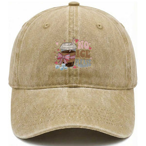 No Ice Please Washed Cotton Baseball Cap Funny Coffee Lover Anti Ice Satire TS11 Print Your Wear