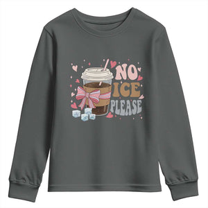 No Ice Please Youth Sweatshirt Funny Coffee Lover Anti Ice Satire TS11 Dark Heather Print Your Wear