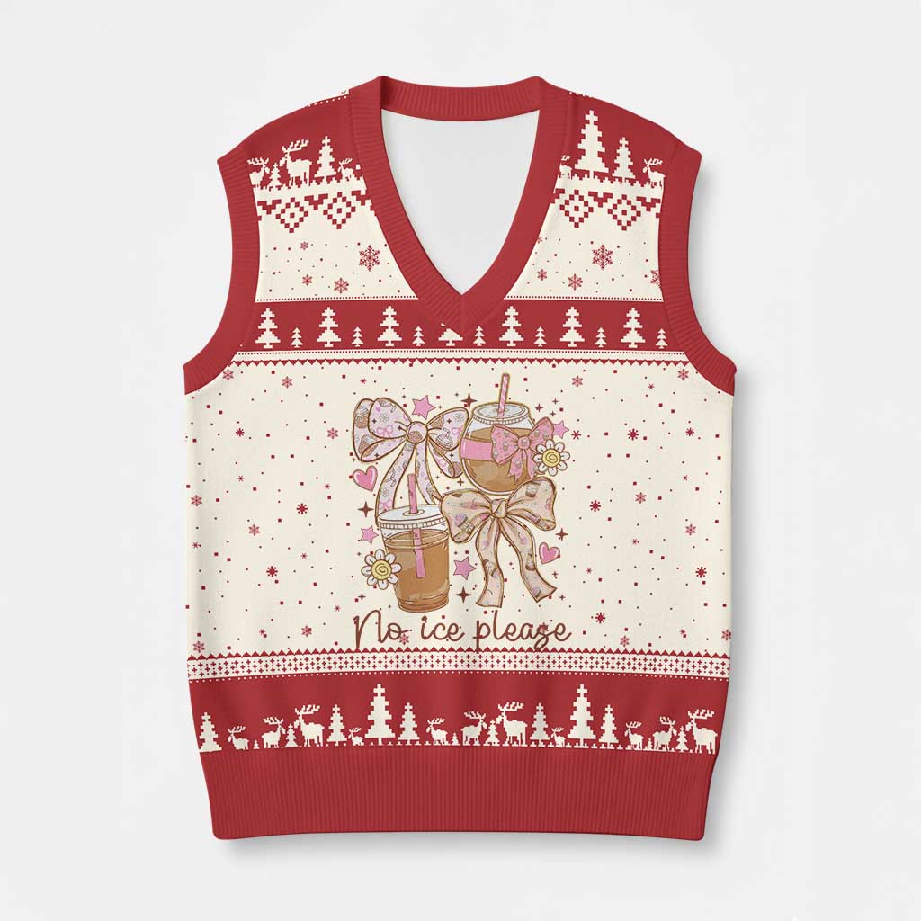 No Ice Please V-Neck Knit Sweater Vest Funny Coffee Lover Pro Immigration Political TS11 Beige Red Print Your Wear