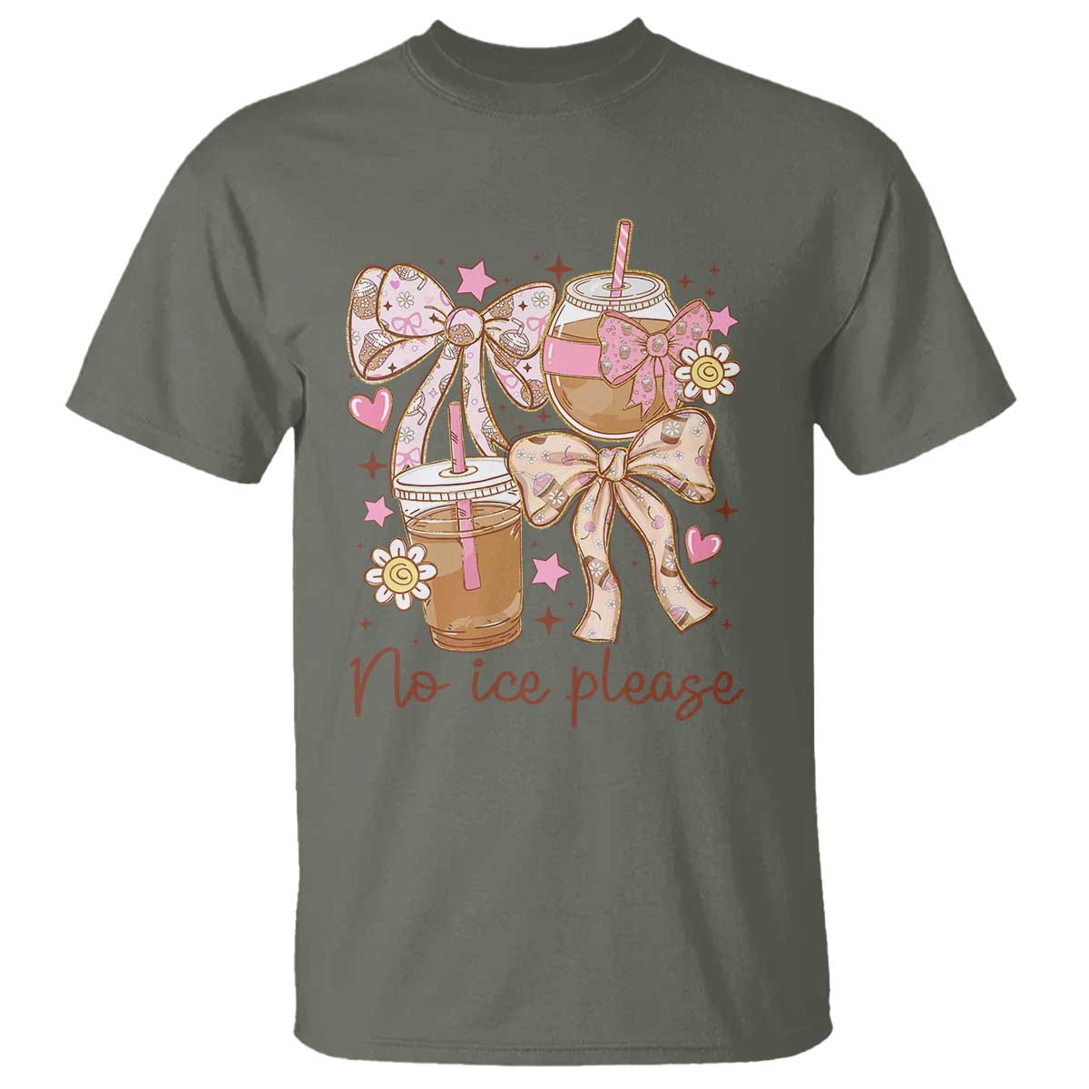 No Ice Please T Shirt Funny Coffee Lover Pro Immigration Political TS11 Military Green Print Your Wear