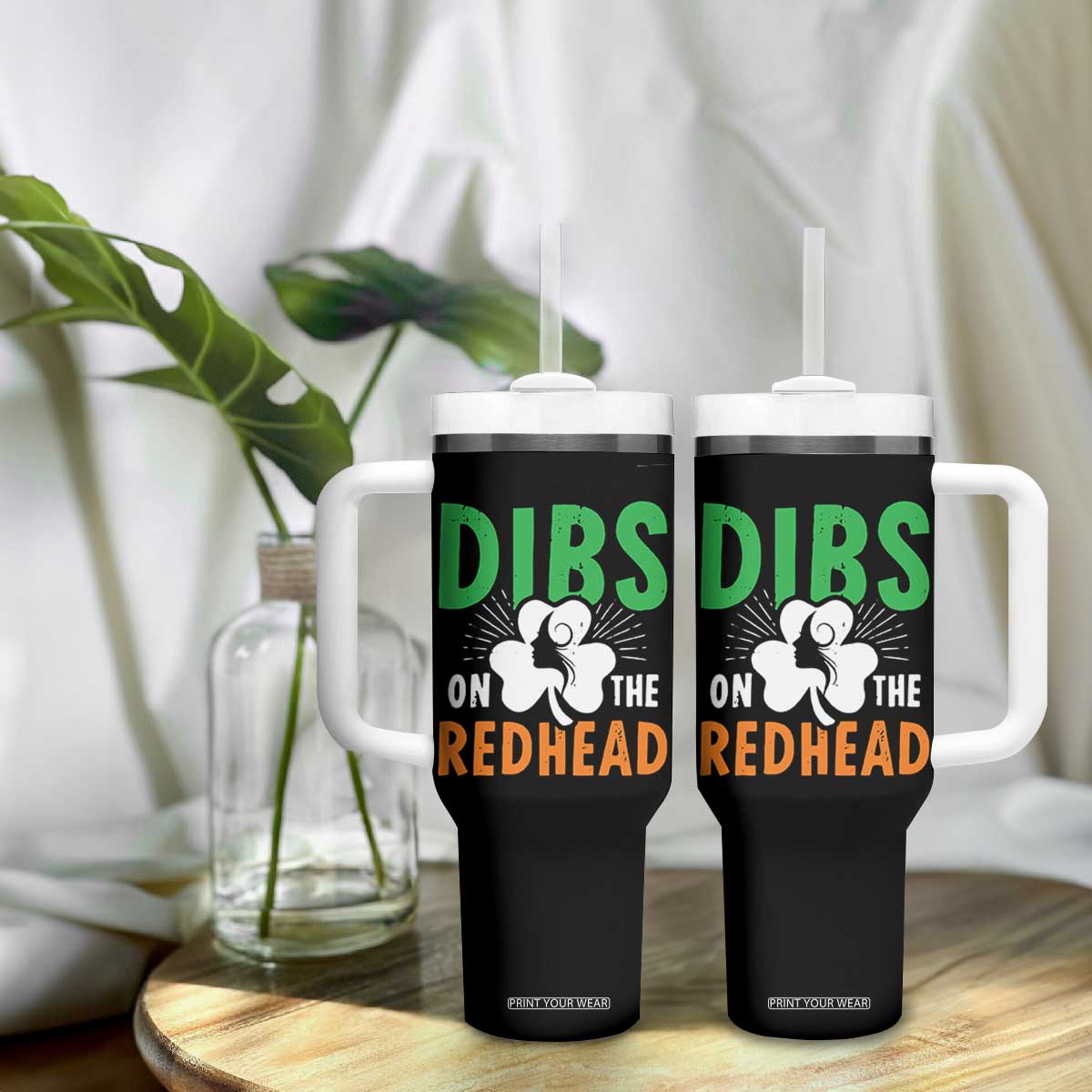 Funny Dibs On The Redhead St Patrick's Day Tumbler With Handle TS11 Print Your Wear