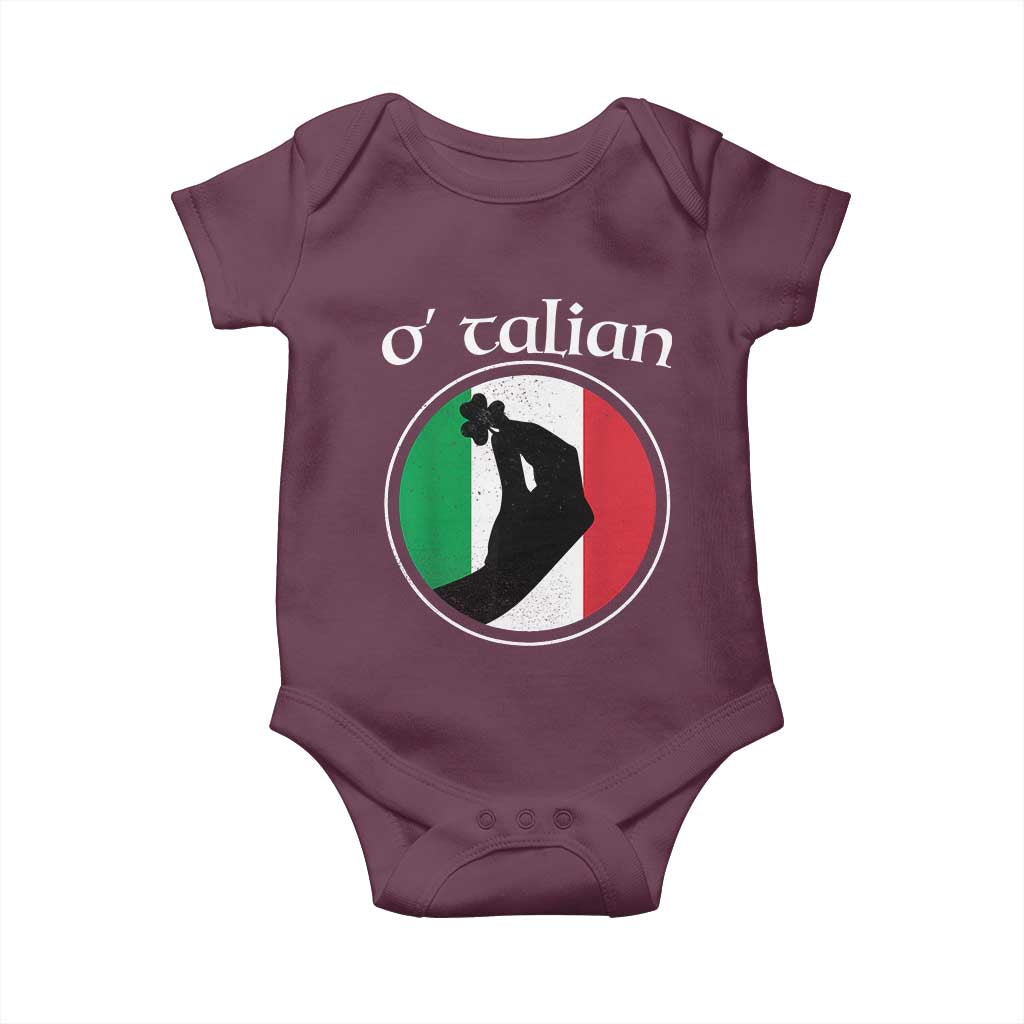 Funny O'Talian Baby Onesie St Patrick's Day Italian Pinched Fingers Shamrock TS11 Maroon Print Your Wear