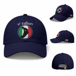Funny O'Talian Baseball Cap St Patrick's Day Italian Pinched Fingers Shamrock TS11 Baseball Cap Universal Fit Dark Blue Print Your Wear