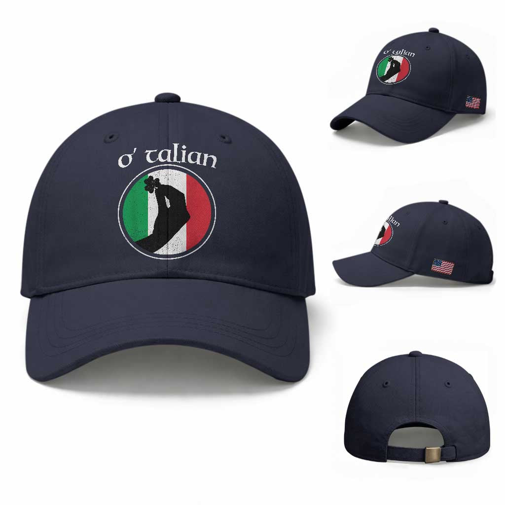 Funny O'Talian Baseball Cap St Patrick's Day Italian Pinched Fingers Shamrock TS11 Baseball Cap Universal Fit Navy Print Your Wear