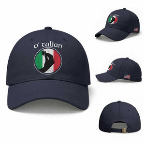 Funny O'Talian Baseball Cap St Patrick's Day Italian Pinched Fingers Shamrock TS11 Baseball Cap Universal Fit Navy Print Your Wear