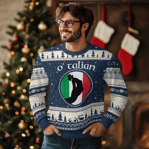 Funny O'Talian Ugly Christmas Sweater St Patrick's Day Italian Pinched Fingers Shamrock TS11 Navy Beige Print Your Wear