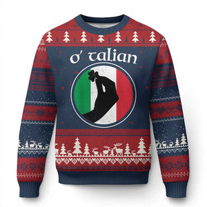 Funny O'Talian Ugly Christmas Sweater St Patrick's Day Italian Pinched Fingers Shamrock TS11 Navy Red Print Your Wear