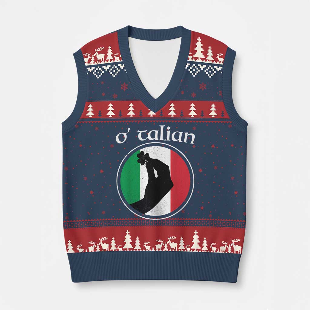 Funny O'Talian V-Neck Knit Sweater Vest St Patrick's Day Italian Pinched Fingers Shamrock TS11 Navy Red Print Your Wear