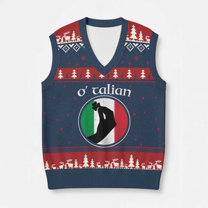 Funny O'Talian V-Neck Knit Sweater Vest St Patrick's Day Italian Pinched Fingers Shamrock TS11 Navy Red Print Your Wear