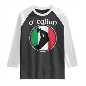 Funny O'Talian Raglan Shirt St Patrick's Day Italian Pinched Fingers Shamrock TS11 Black White Print Your Wear