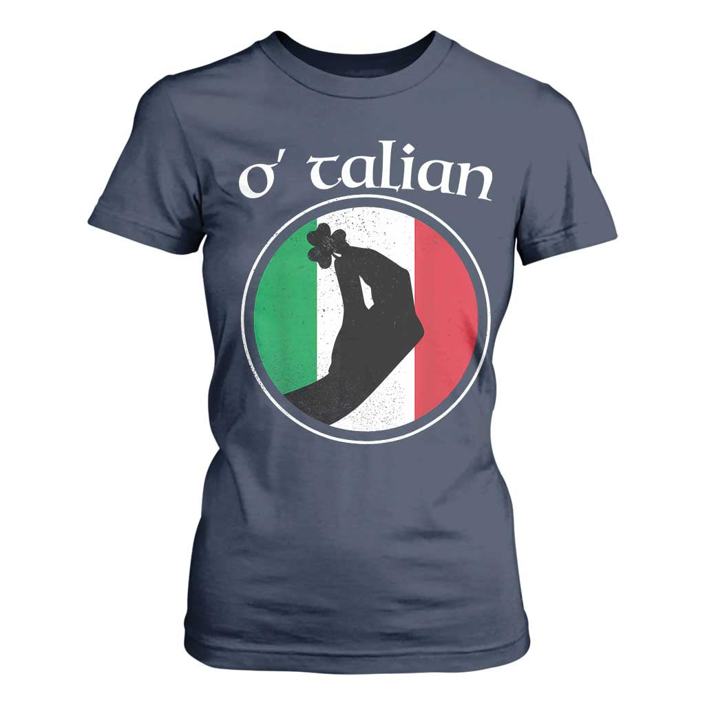 Funny O'Talian T Shirt For Women St Patrick's Day Italian Pinched Fingers Shamrock TS11 Navy Print Your Wear