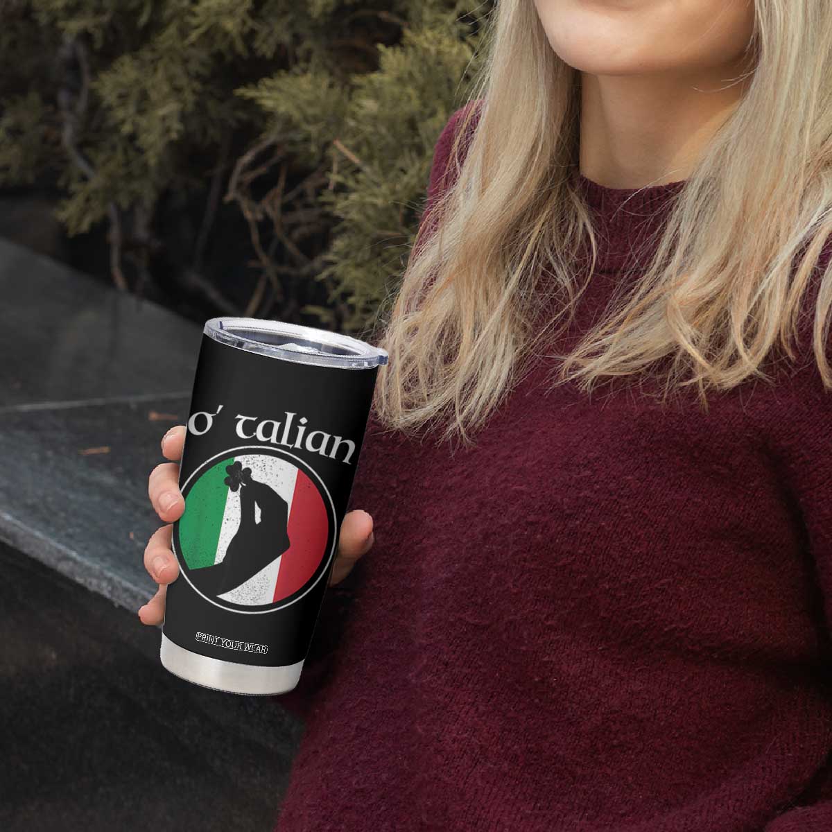 Funny O'Talian Tumbler Cup St Patrick's Day Italian Pinched Fingers Shamrock TS11 Print Your Wear