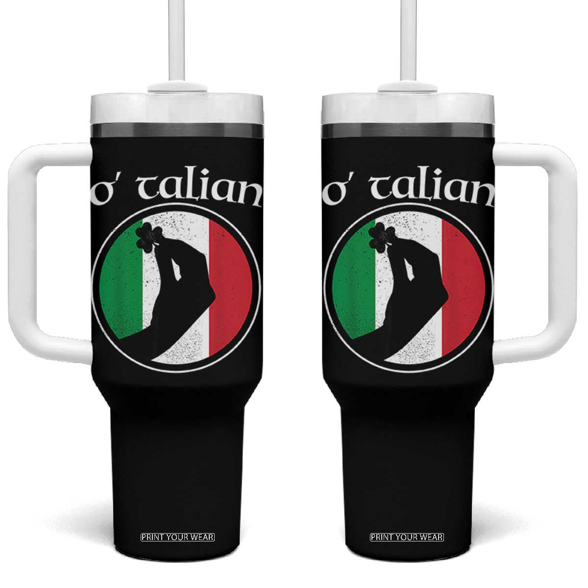 Funny O'Talian Tumbler With Handle St Patrick's Day Italian Pinched Fingers Shamrock TS11 One Size: 40 oz Black Print Your Wear