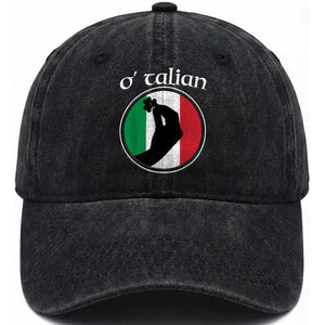 Funny O'Talian Washed Cotton Baseball Cap St Patrick's Day Italian Pinched Fingers Shamrock TS11 Print Your Wear
