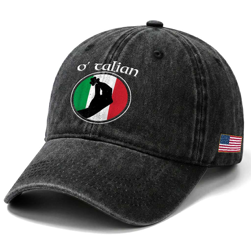 Funny O'Talian Washed Cotton Baseball Cap St Patrick's Day Italian Pinched Fingers Shamrock TS11 Print Your Wear