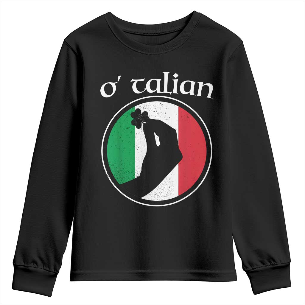 Funny O'Talian Youth Sweatshirt St Patrick's Day Italian Pinched Fingers Shamrock TS11 Black Print Your Wear