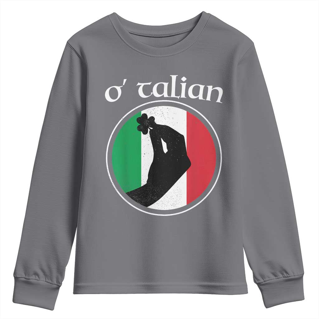 Funny O'Talian Youth Sweatshirt St Patrick's Day Italian Pinched Fingers Shamrock TS11 Charcoal Print Your Wear