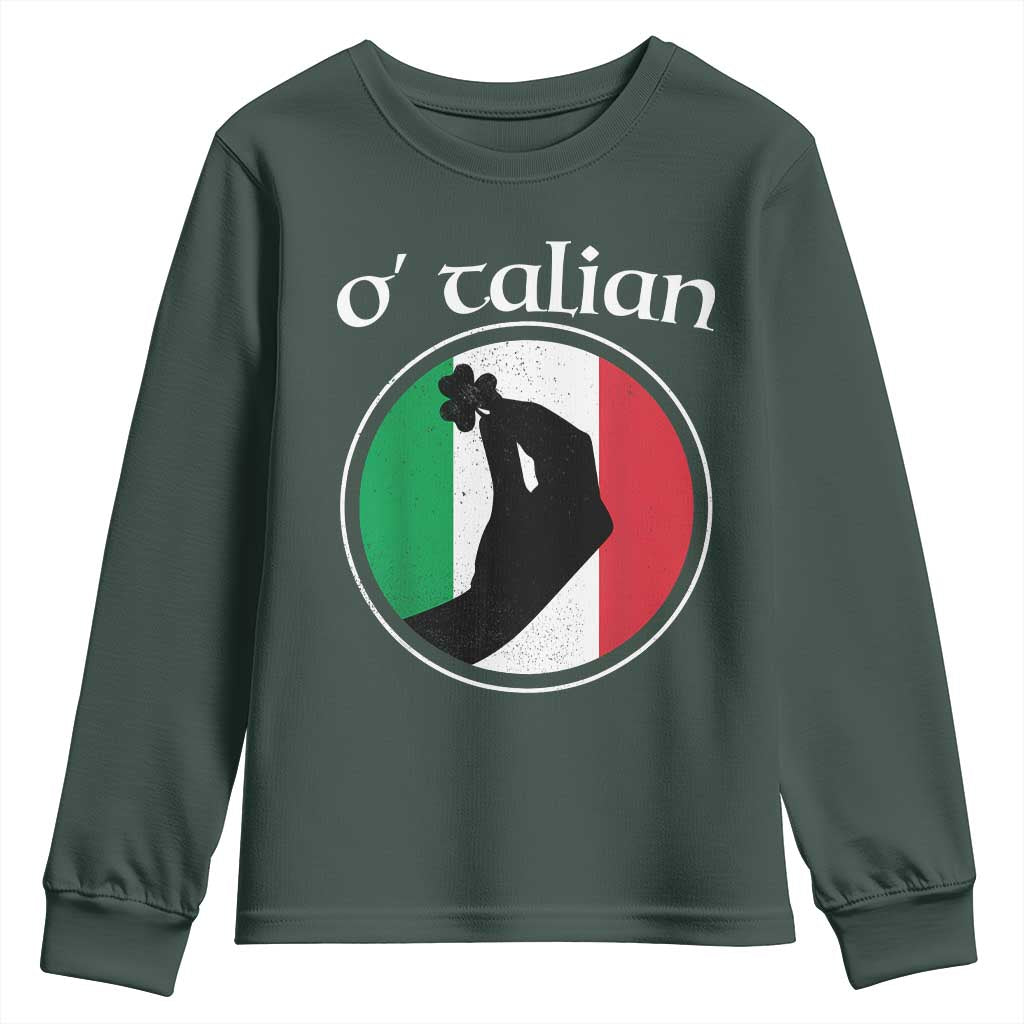 Funny O'Talian Youth Sweatshirt St Patrick's Day Italian Pinched Fingers Shamrock TS11 Dark Forest Green Print Your Wear