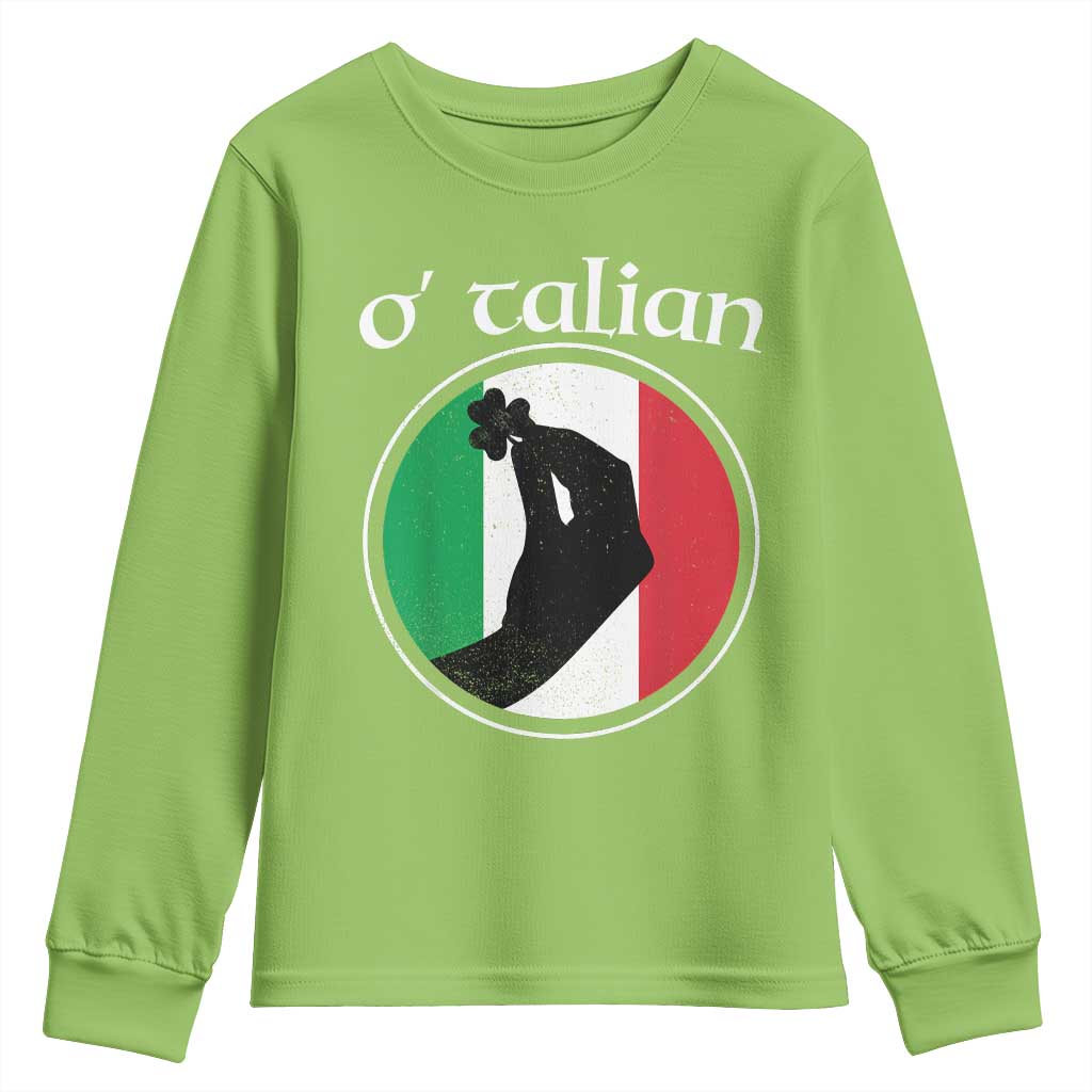 Funny O'Talian Youth Sweatshirt St Patrick's Day Italian Pinched Fingers Shamrock TS11 Lime Print Your Wear