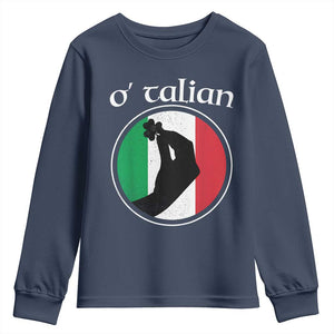 Funny O'Talian Youth Sweatshirt St Patrick's Day Italian Pinched Fingers Shamrock TS11 Navy Print Your Wear