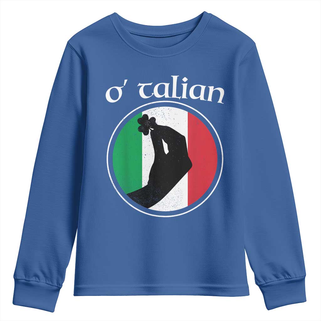 Funny O'Talian Youth Sweatshirt St Patrick's Day Italian Pinched Fingers Shamrock TS11 Royal Blue Print Your Wear