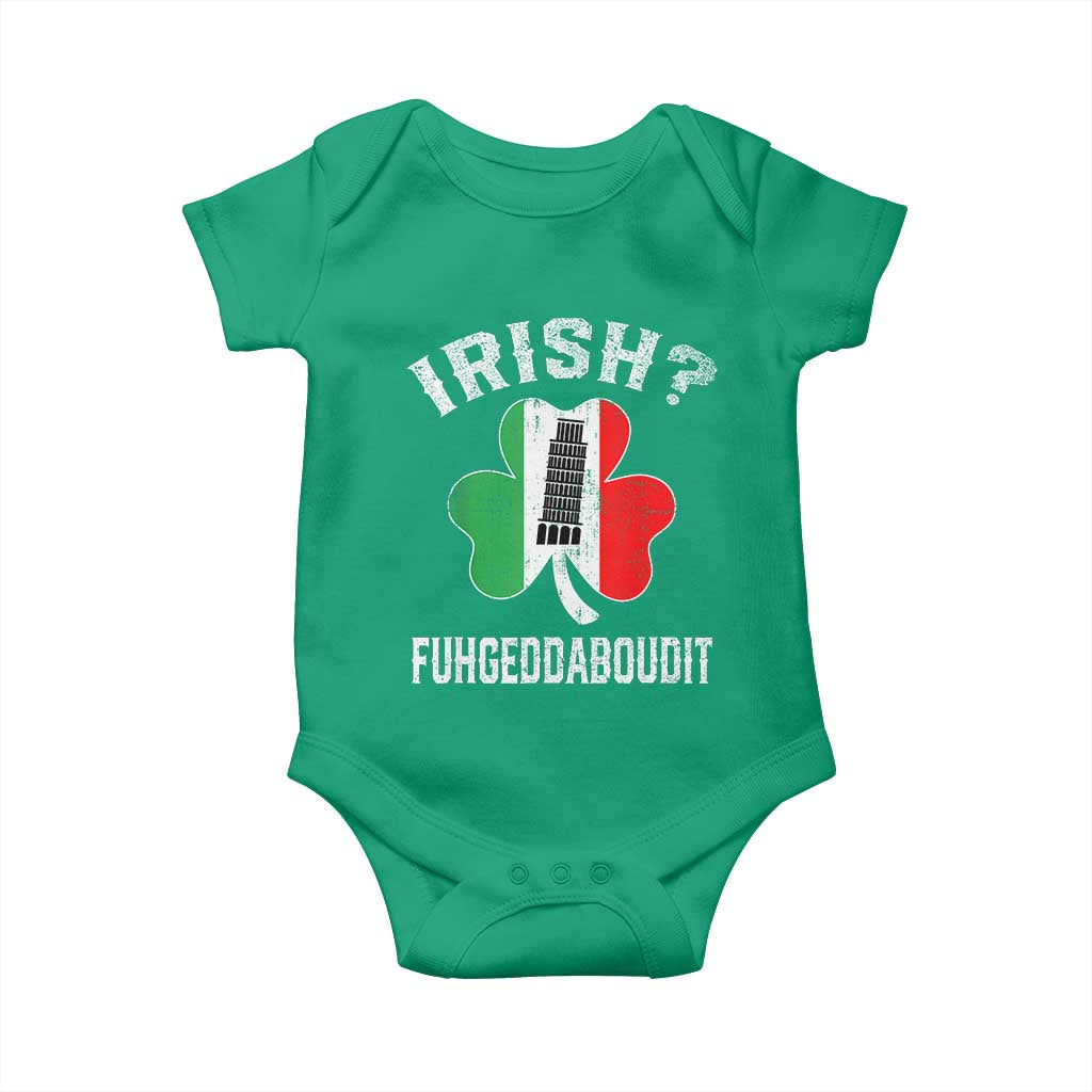 Funny St Patrick's Day Italian Baby Onesie Irish Fuhgeddaboudit Pisa Tower Shamrock TS11 Irish Green Print Your Wear