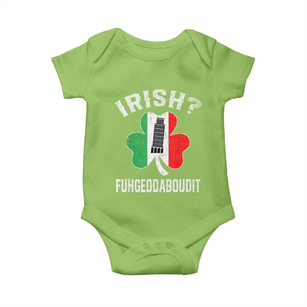 Funny St Patrick's Day Italian Baby Onesie Irish Fuhgeddaboudit Pisa Tower Shamrock TS11 Lime Print Your Wear