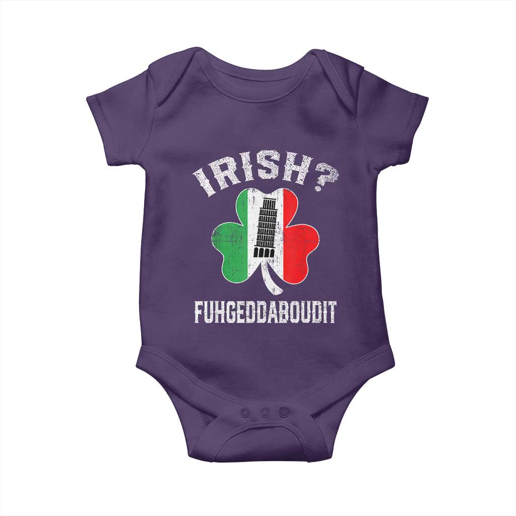 Funny St Patrick's Day Italian Baby Onesie Irish Fuhgeddaboudit Pisa Tower Shamrock TS11 Purple Print Your Wear