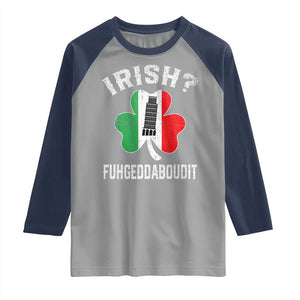 Funny St Patrick's Day Italian Raglan Shirt Irish Fuhgeddaboudit Pisa Tower Shamrock TS11 Sport Gray Navy Print Your Wear